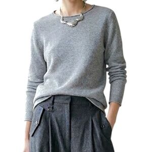 Max Studio 2 ply pure cashmere grey super soft old money fitted sweater L